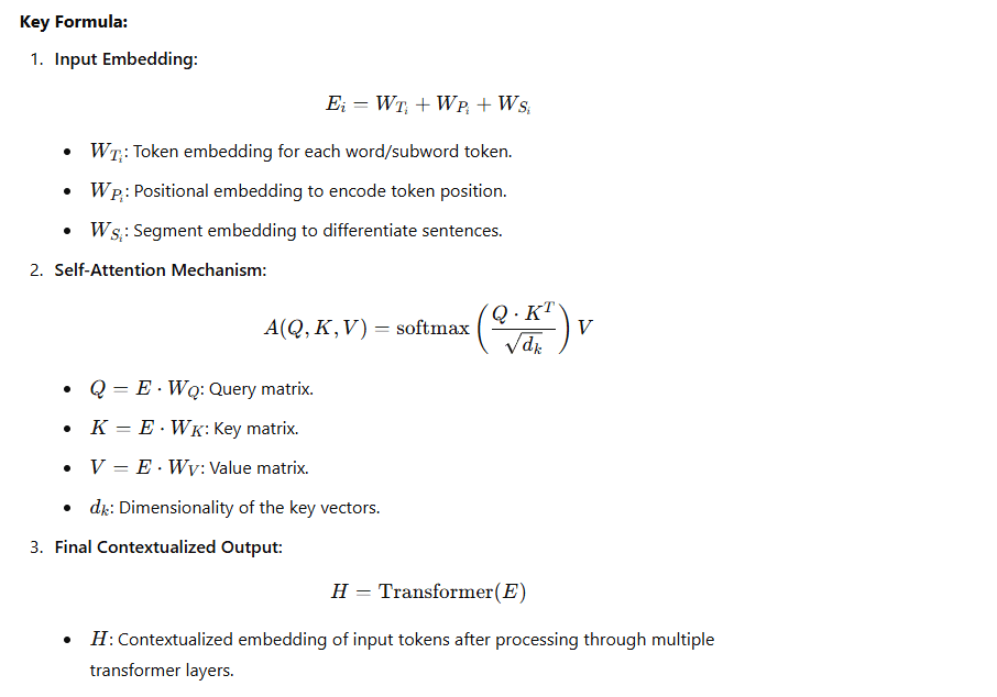 BERT (Bidirectional Encoder Representations from Transformers) key formula